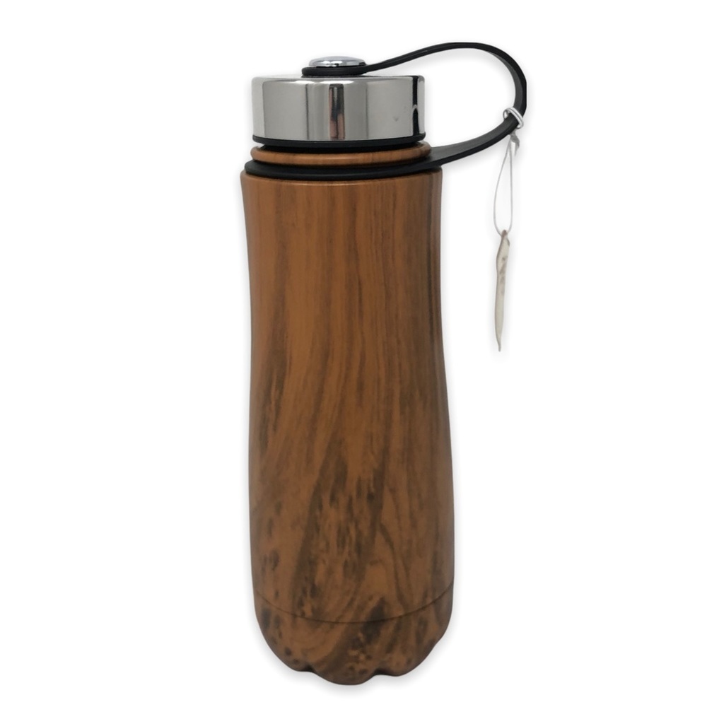 NWT Evergreen Refresh Stainless Steel Dark Wood Grain 26 Oz Travel Water Bottle